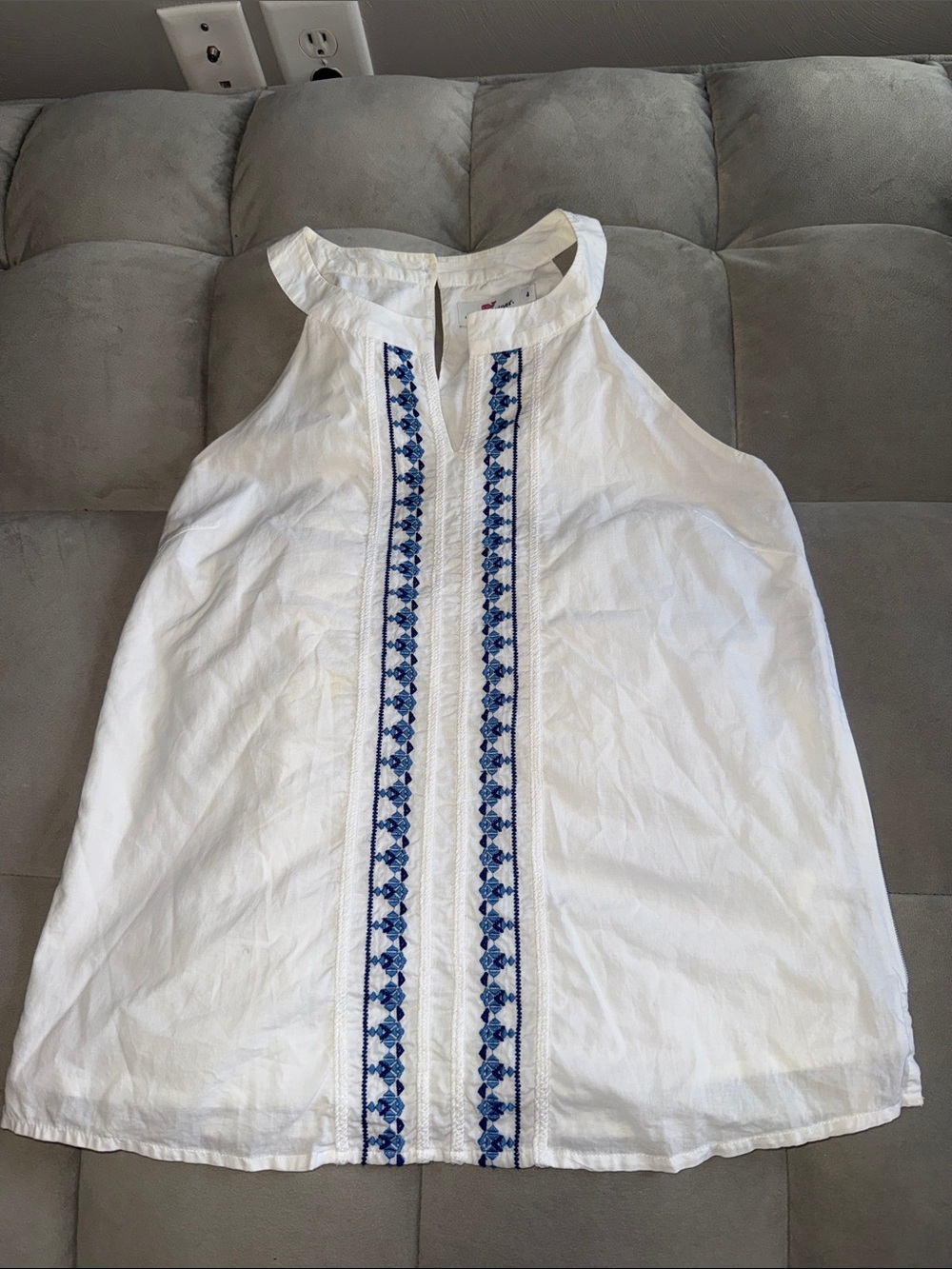 Vineyard Vines White Halter Camisole with Blue Embroidered Trim